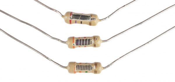 Peeled away view of carbon-film resistors