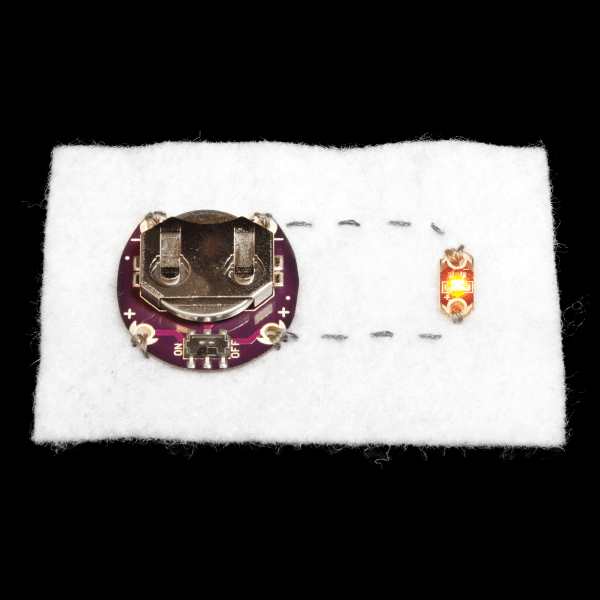 LilyPad Battery Board with a LilyPad LED Board